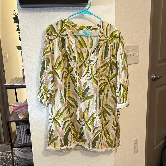 True Destinations 100% cotton Leafy Green Swim Cover-Up - Picture 3 of 4